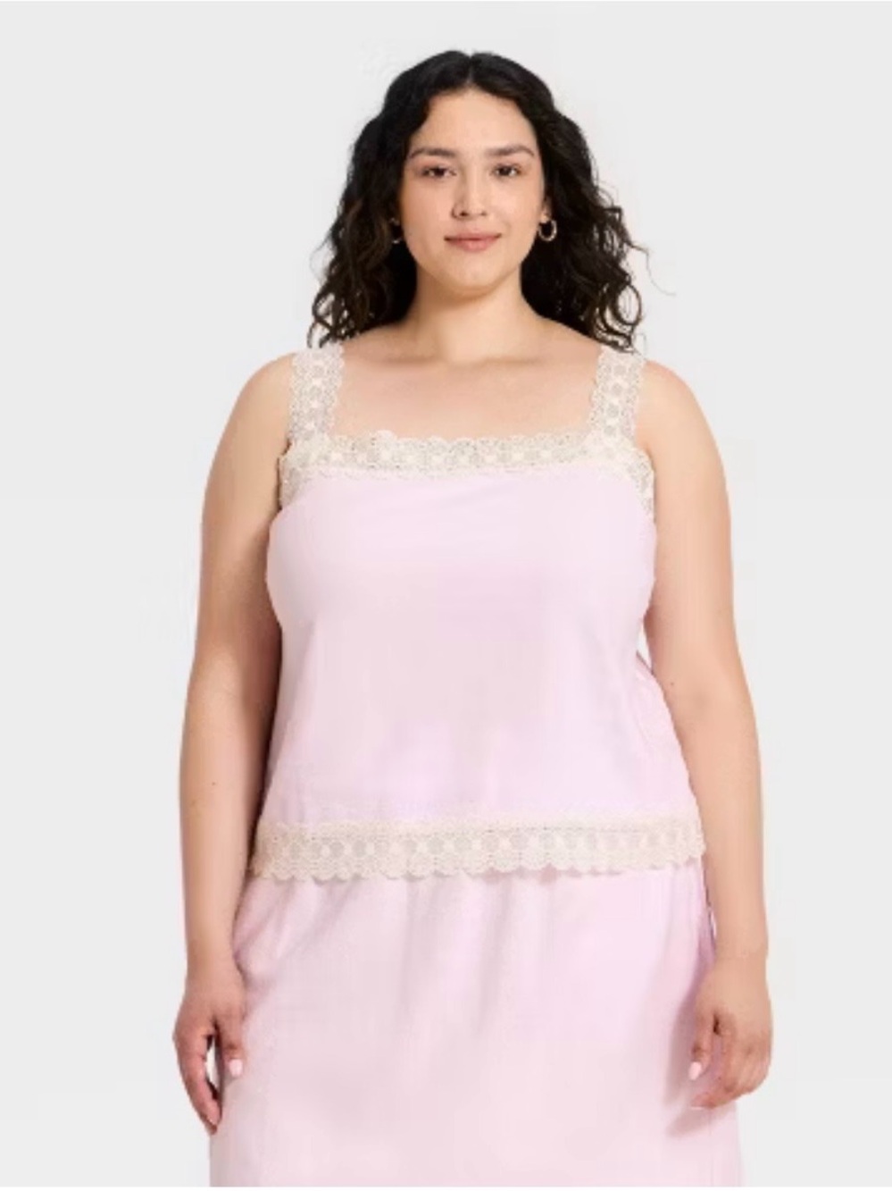 a new day Light Pink Lace Trim Tank Top 2X